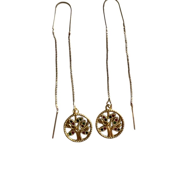 Gold Tree of Life Drop Earrings - Picture 1 of 4